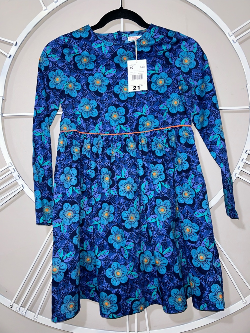 Du Pareil au Même Girls' Navy Blue Floral Long-Sleeve Casual Dress